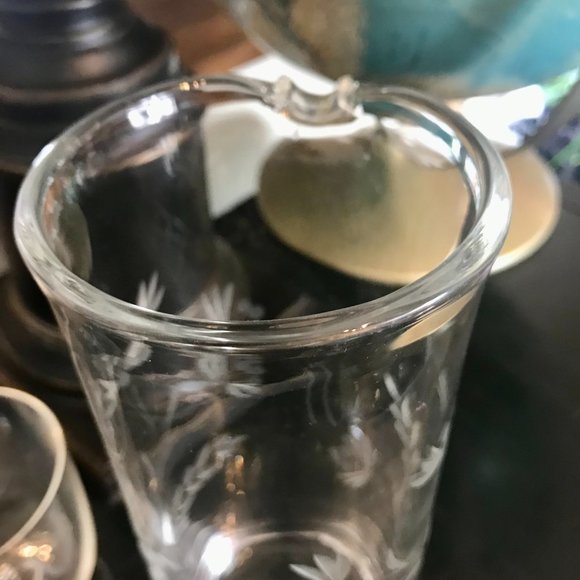 Etched Glass Barware Martini Cocktail Mixing Set: Jug Stick & 2 Glasses Handmade - Picture 6 of 6